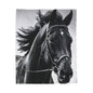 Black Stallion Velveteen Plush Blanket – Photoreal Horse Throw for Equestrian Fans
