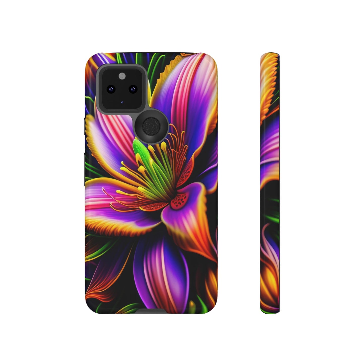 Floral Neon Tough Phone Case — Vivid Purple & Orange Lily Protective Cover