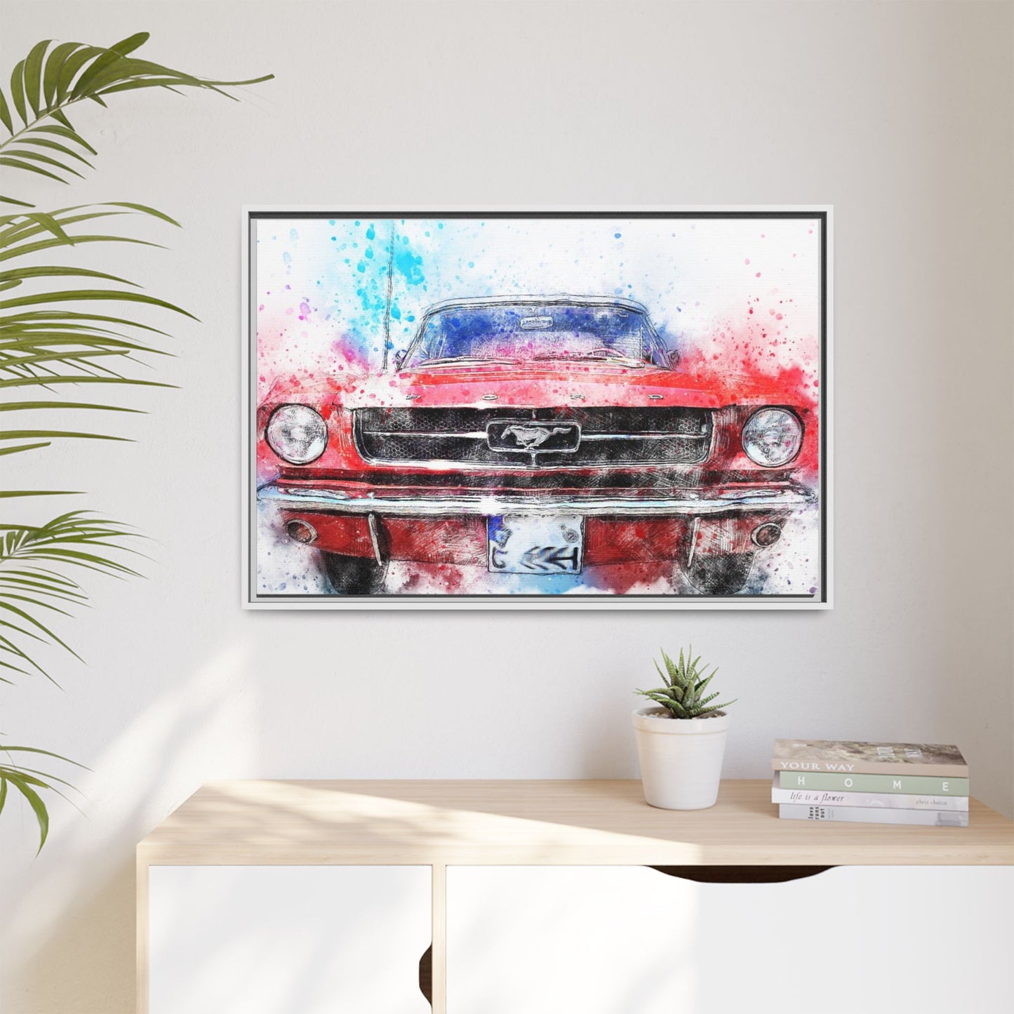 Matte Canvas, Framed Mustang Car