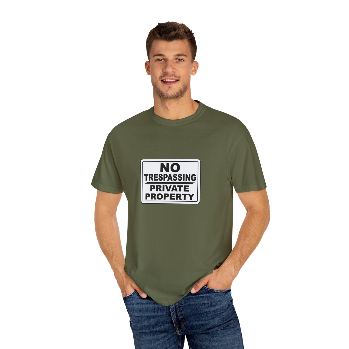 Unisex Garment-Dyed T-Shirt with Bold 'No Trespassing' Design