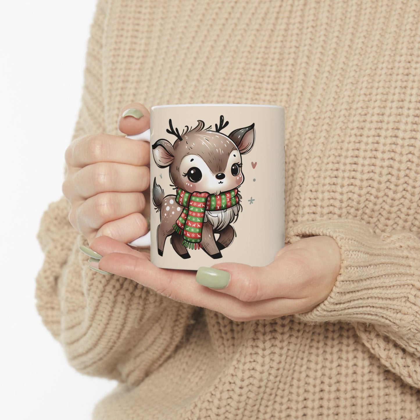 Cute Reindeer Mug — Christmas Deer Ceramic Coffee Cup (11oz & 15oz)