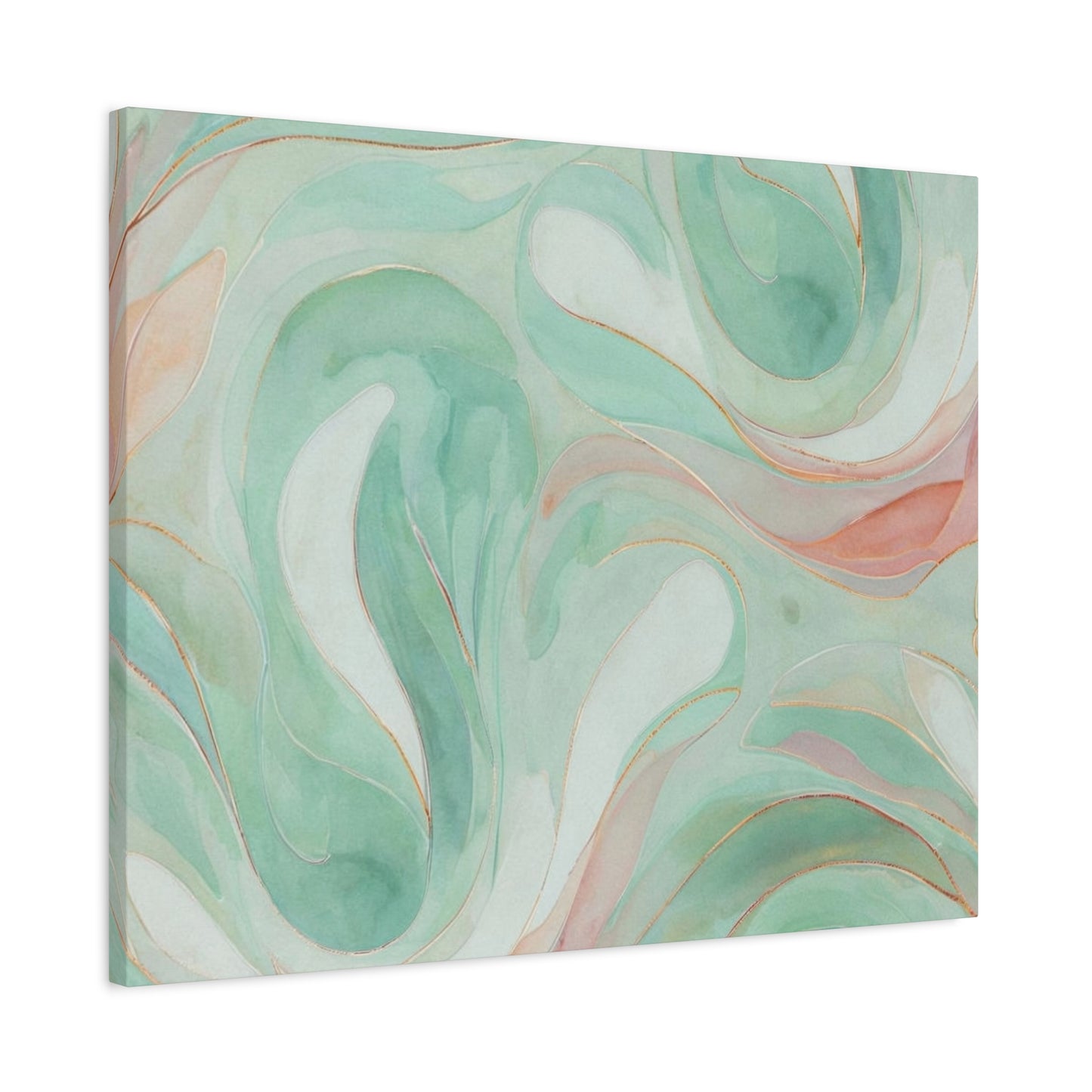 Abstract Green Marble Canvas Print — Teal & Coral Swirl Wall Art
