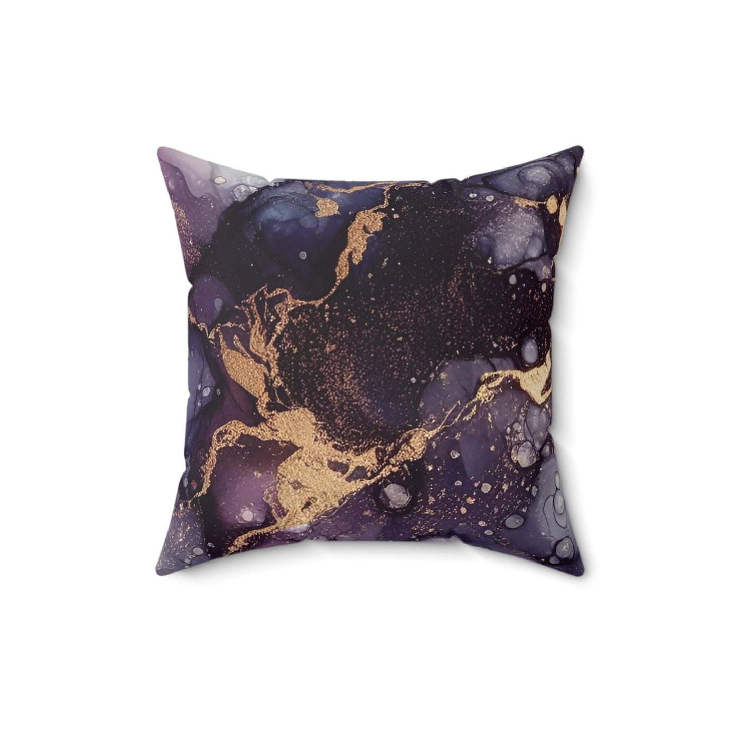 Purple Marble Accent Pillow — Abstract Ink & Gold Veining Decorative Throw Pillow