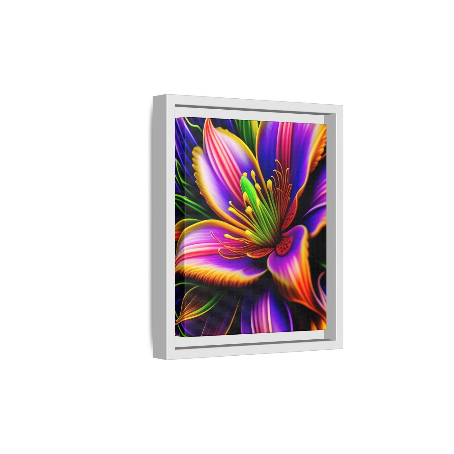 Vibrant Neon Floral Matte Canvas Print — Framed Wall Art