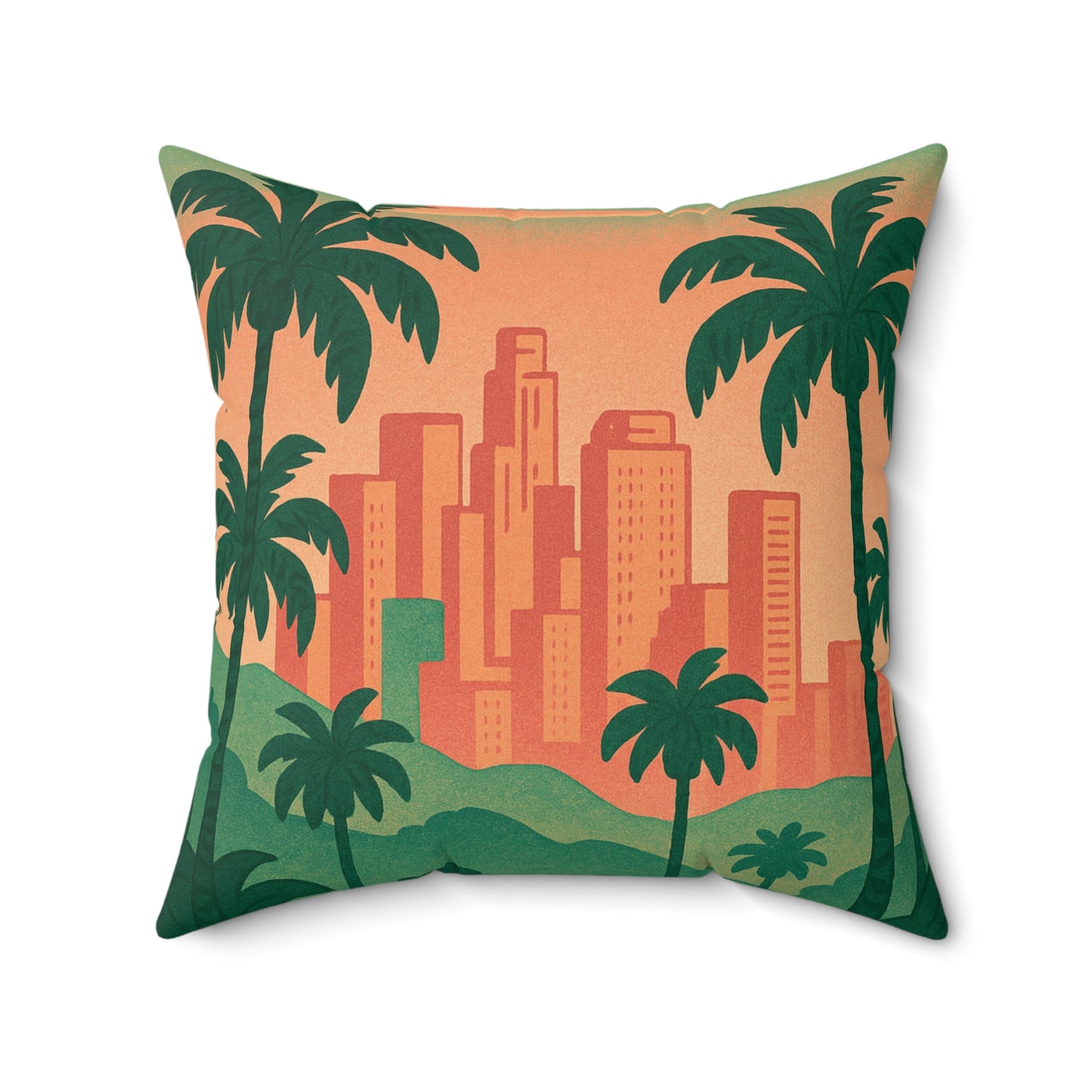 Retro Miami Skyline Pillow — Tropical Palm City Decorative Throw Pillow
