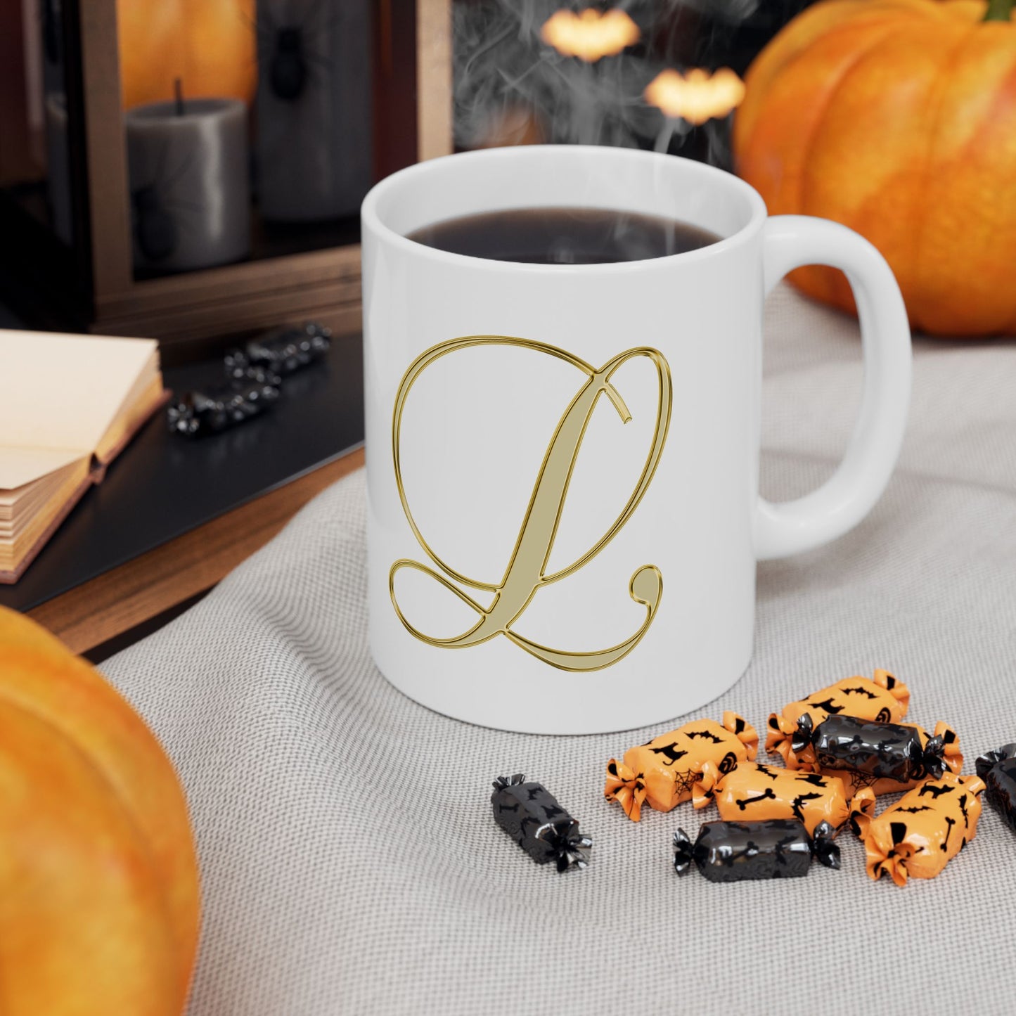 Gold Script Love Ceramic Mug — Elegant Valentine's Day Coffee Cup (11oz, 15oz)