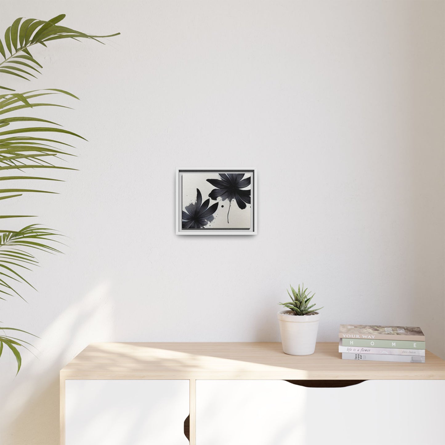 Framed Black Floral Matte Canvas Wall Art — Monochrome Botanical Print