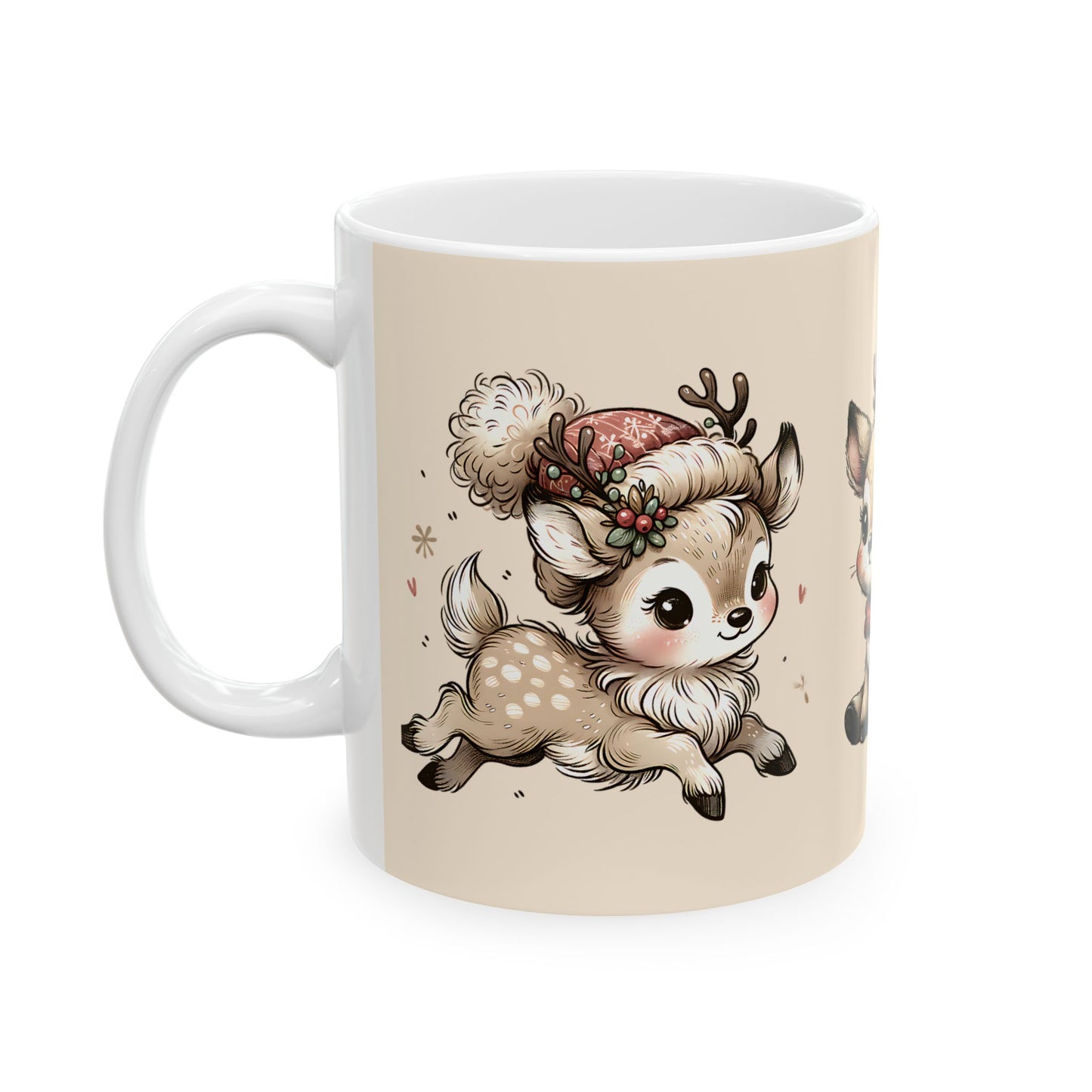 Cute Reindeer Mug — Kawaii Christmas Deer Ceramic Coffee Cup (11oz, 15oz)