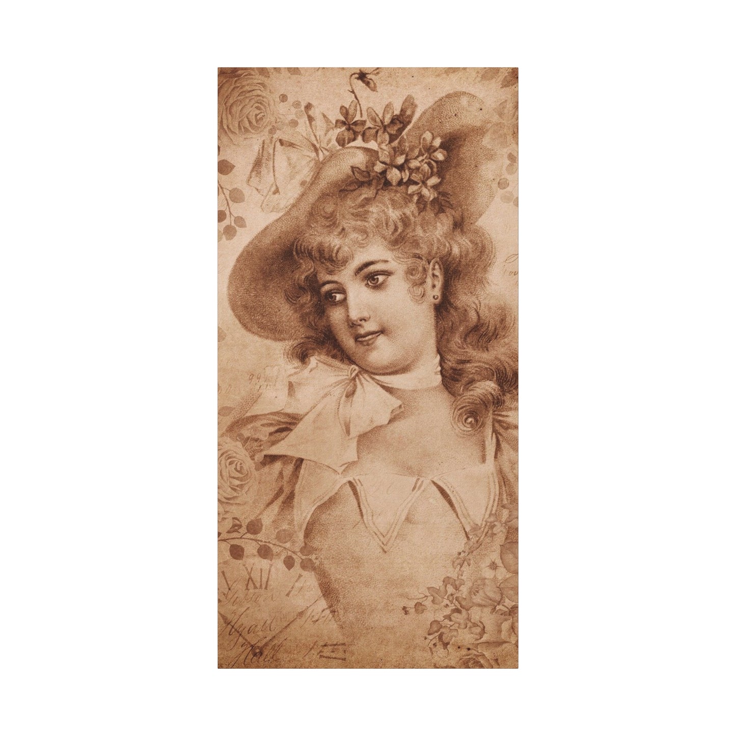 Vintage Sepia Portrait Canvas — Romantic Victorian Lady Matte Wall Art