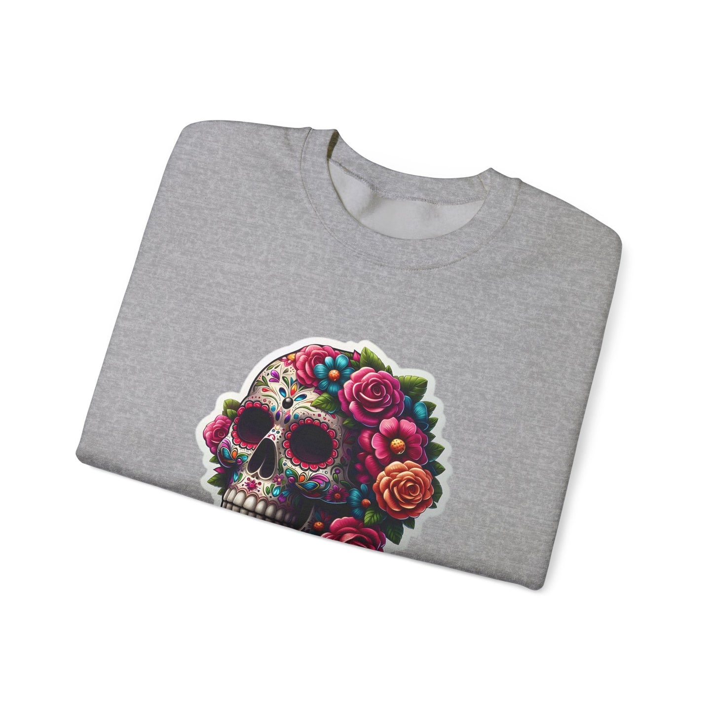 Sugar Skull Crewneck Sweatshirt — Floral Day of the Dead Graphic