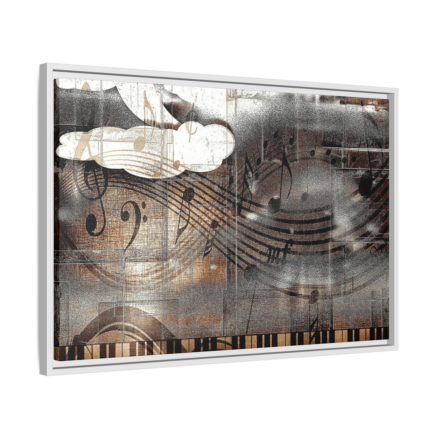 Framed Music Notes Canvas Print — Abstract Vintage Piano & Sheet Music Wall Art