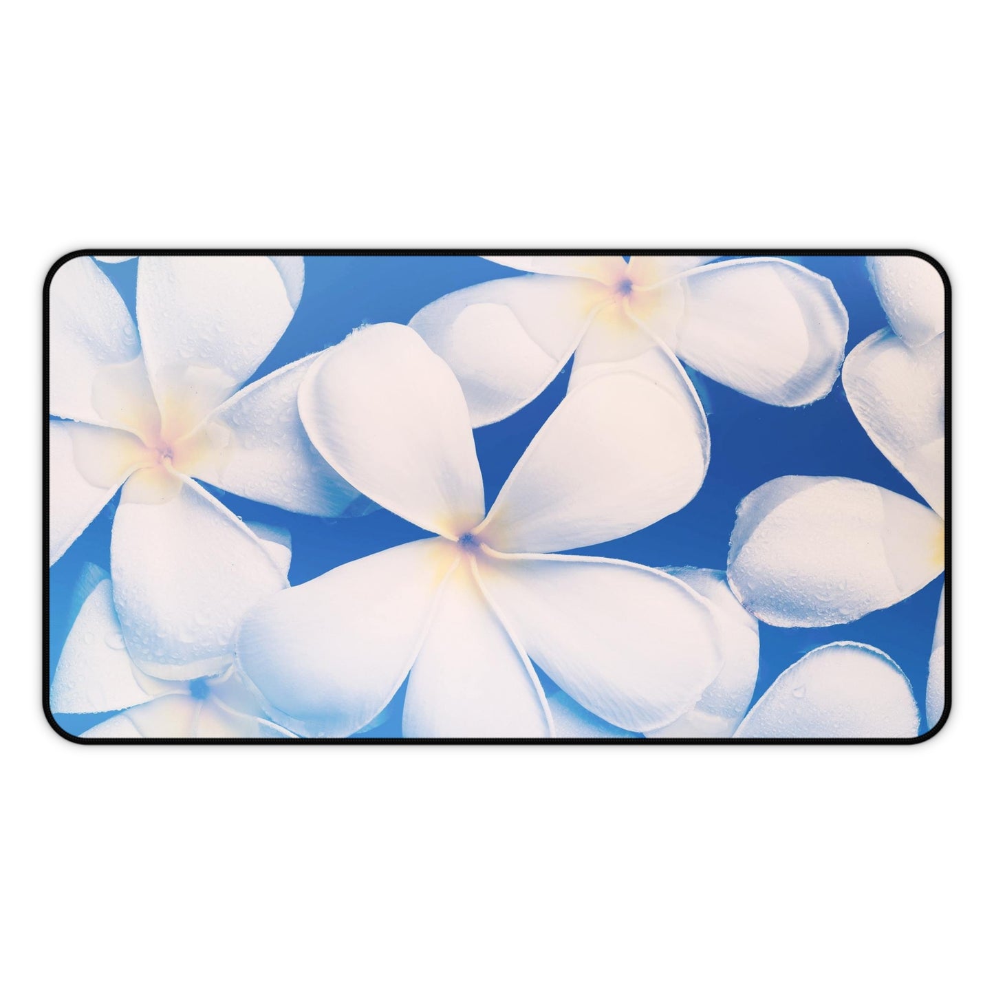 Plumeria Floral Desk Mat — Tropical White Flower Mouse Pad