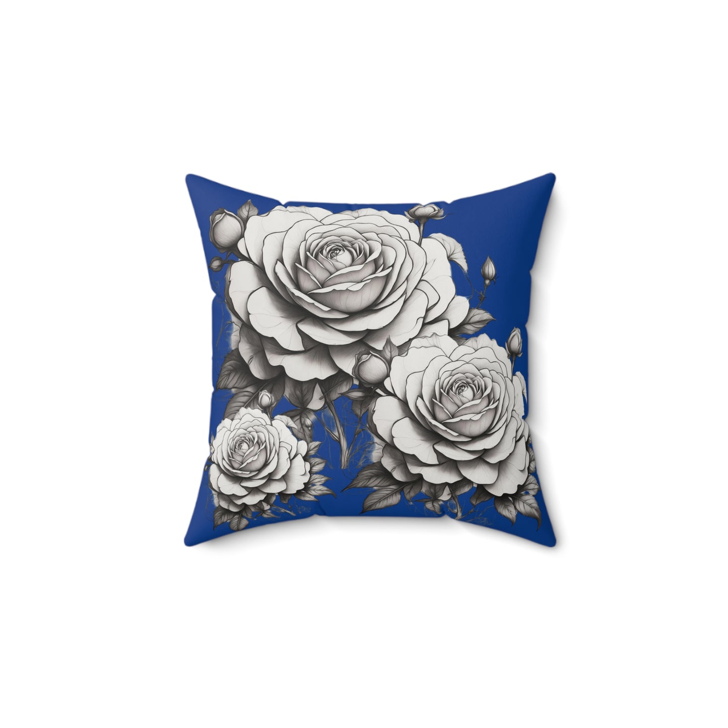 Elegant Floral Rose Pillow Home Decor Cushion, Gift for Her, Blue and White Style, Cozy Living Room Accent