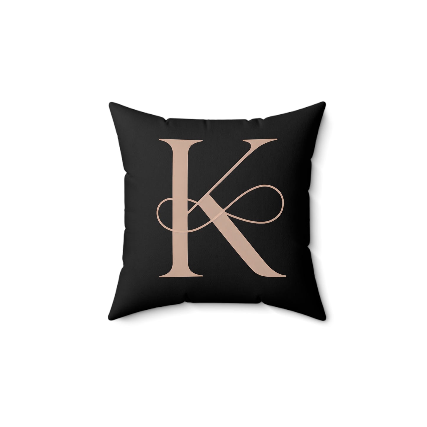 Monogram K Decorative Pillow — Elegant Rose Gold Letter on Black Accent Cushion