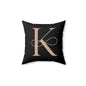 Monogram K Decorative Pillow — Elegant Rose Gold Letter on Black Accent Cushion