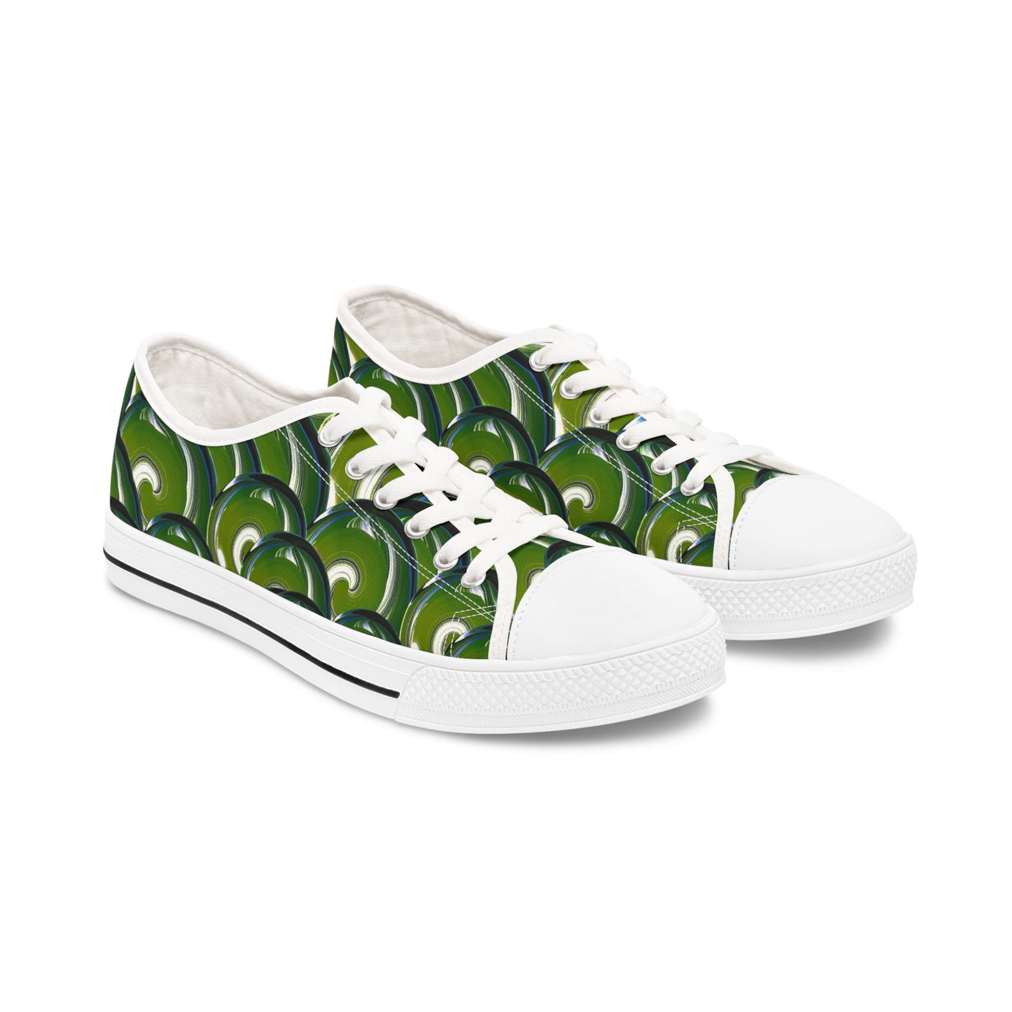 Green Bubble Pattern Women's Low Top Sneakers — Retro Abstract Tennis Shoes