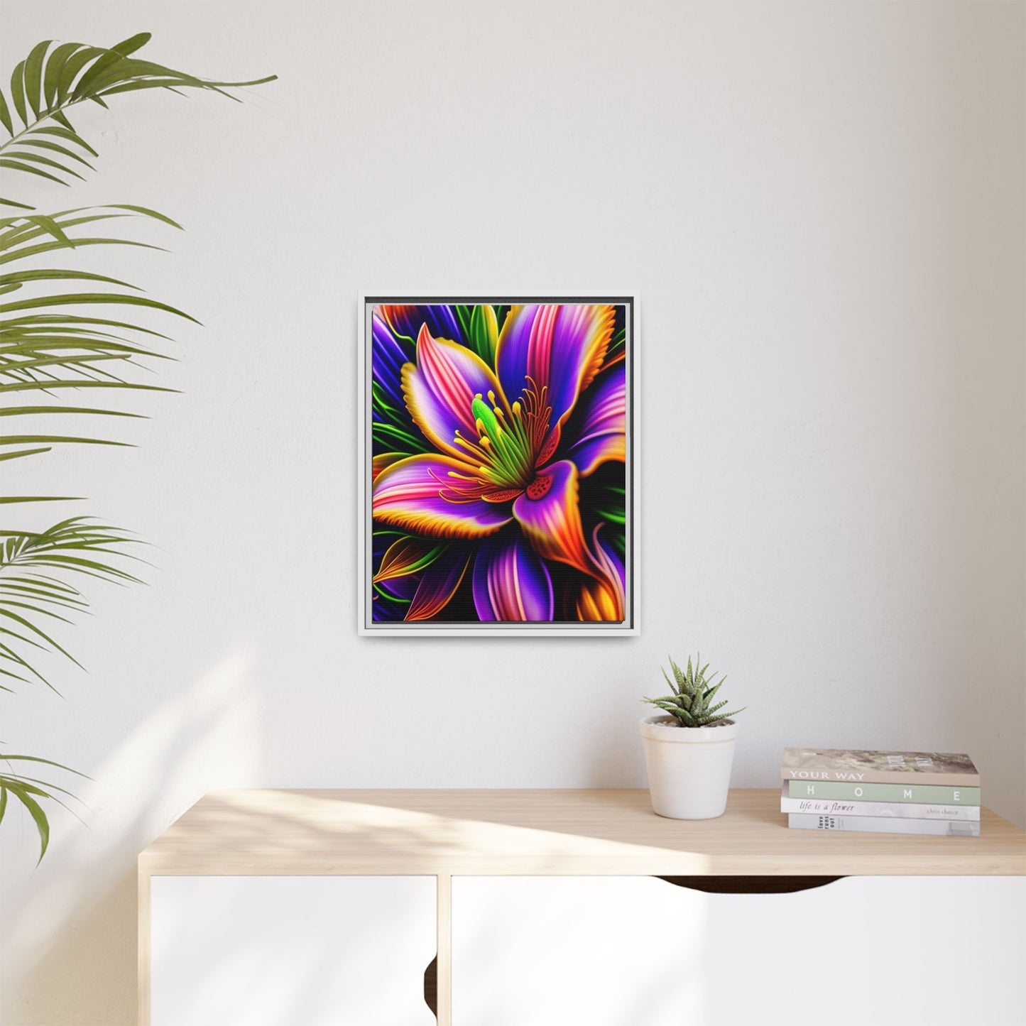Vibrant Neon Floral Matte Canvas Print — Framed Wall Art
