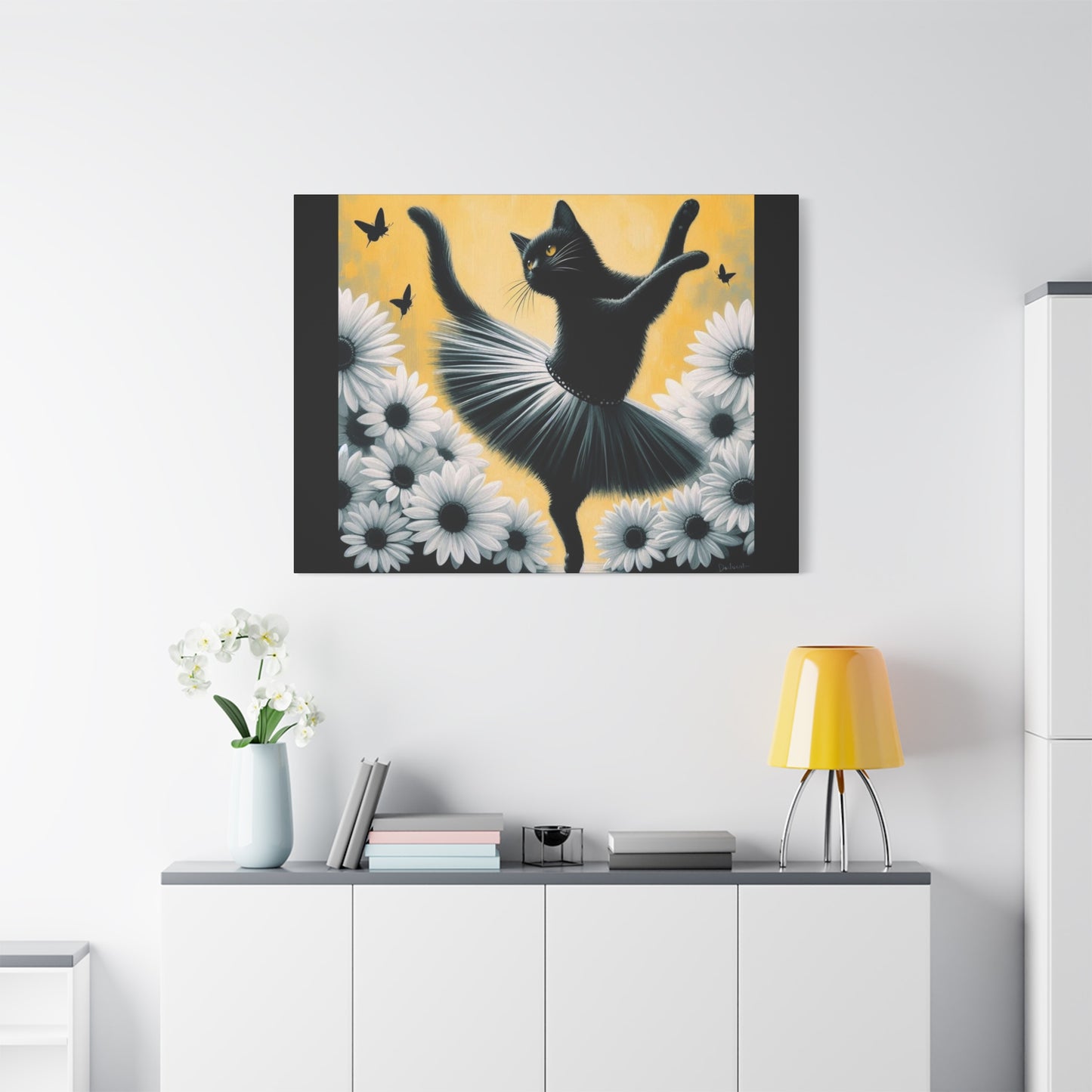 Ballet Black Cat Canvas Print — Whimsical Cat Ballerina Wall Art