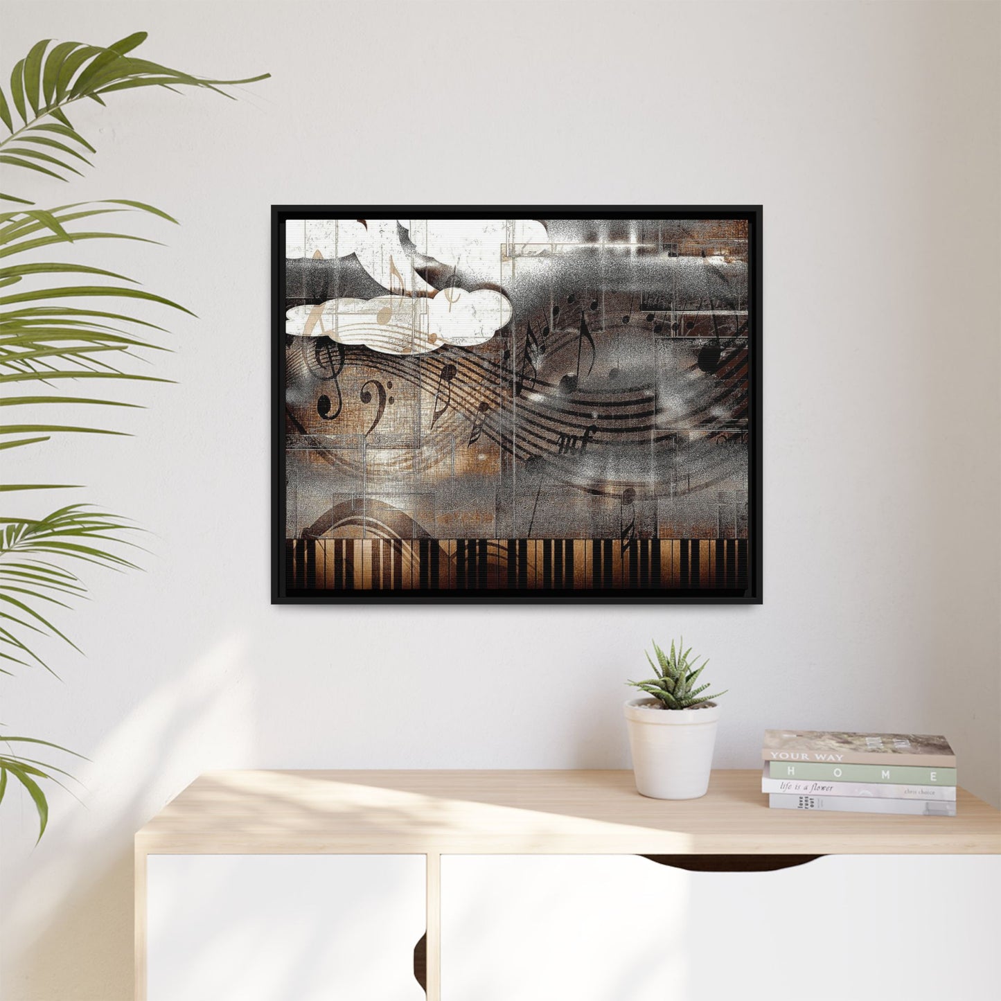 Framed Music Notes Canvas Print — Abstract Vintage Piano & Sheet Music Wall Art