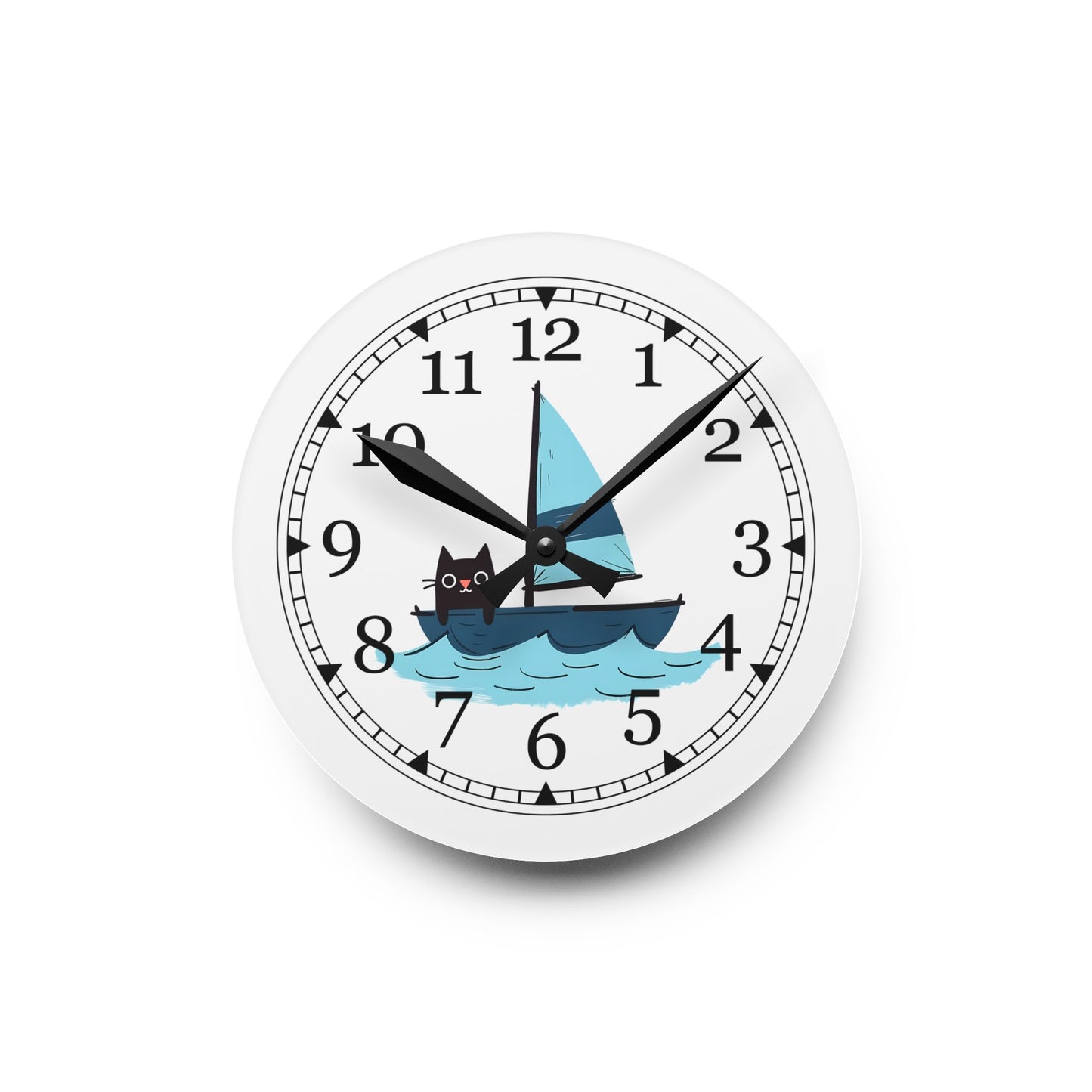 Sailing Cat Acrylic Wall Clock, Cute Home Decor