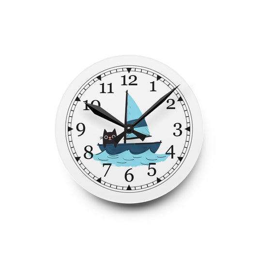 Sailing Cat Acrylic Wall Clock, Cute Home Decor