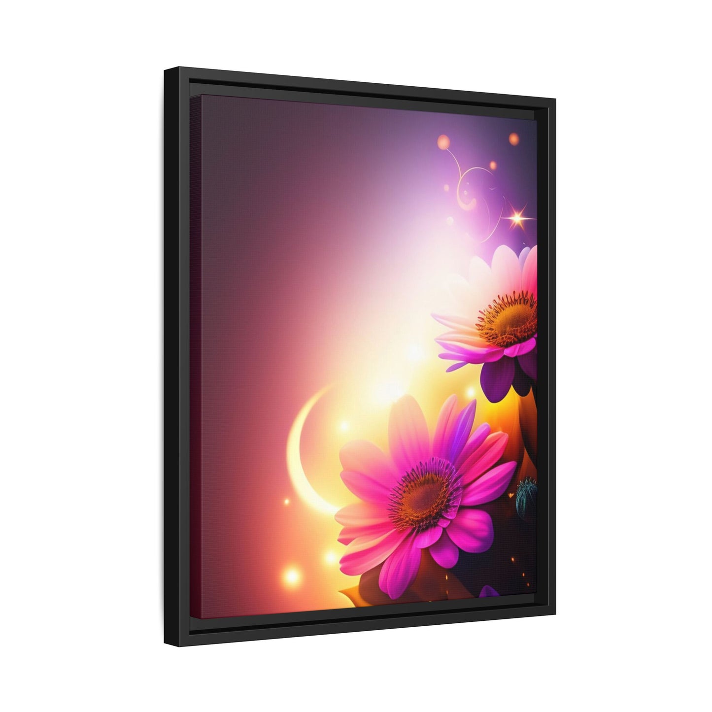 Framed Floral Canvas Art — Pink Daisies Sunset Wall Print