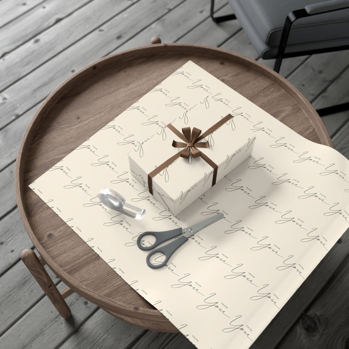 Gift Wrap Paper — "Thank You" Script Pattern, Neutral Cream Wrapping Paper for Gifts & Packaging