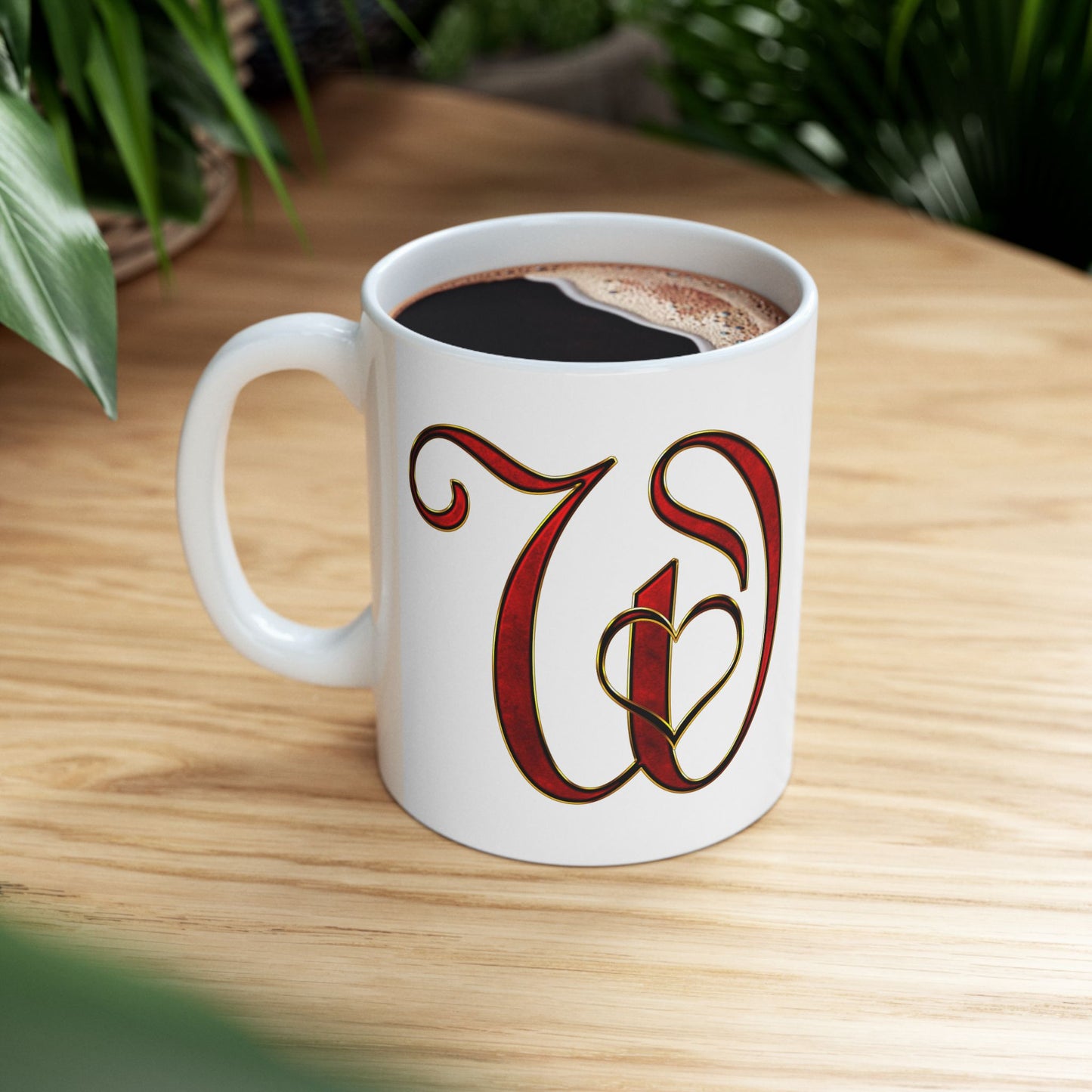 Monogram Script Ceramic Mug – Elegant Red Lettering (11oz & 15oz)