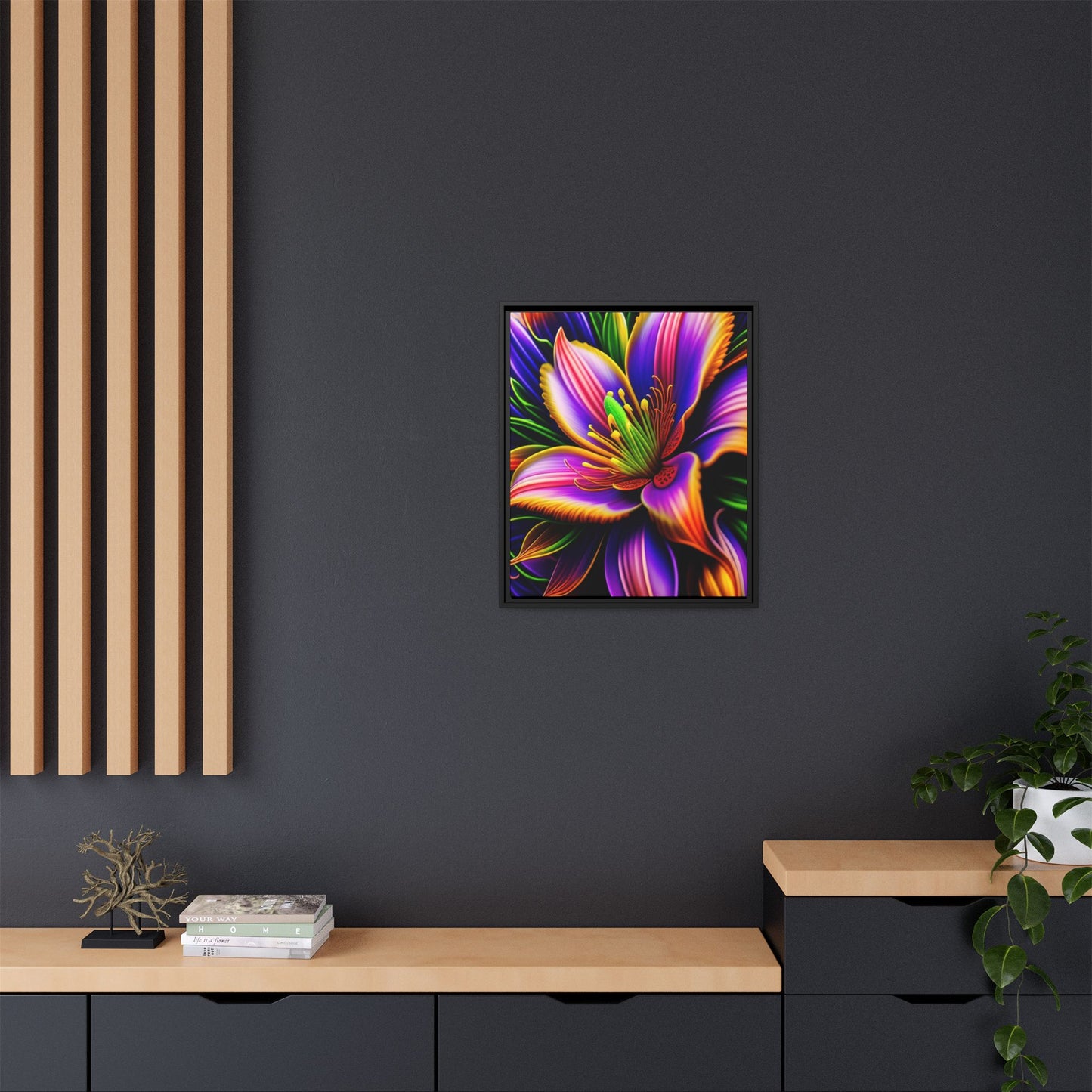 Vibrant Neon Floral Matte Canvas Print — Framed Wall Art