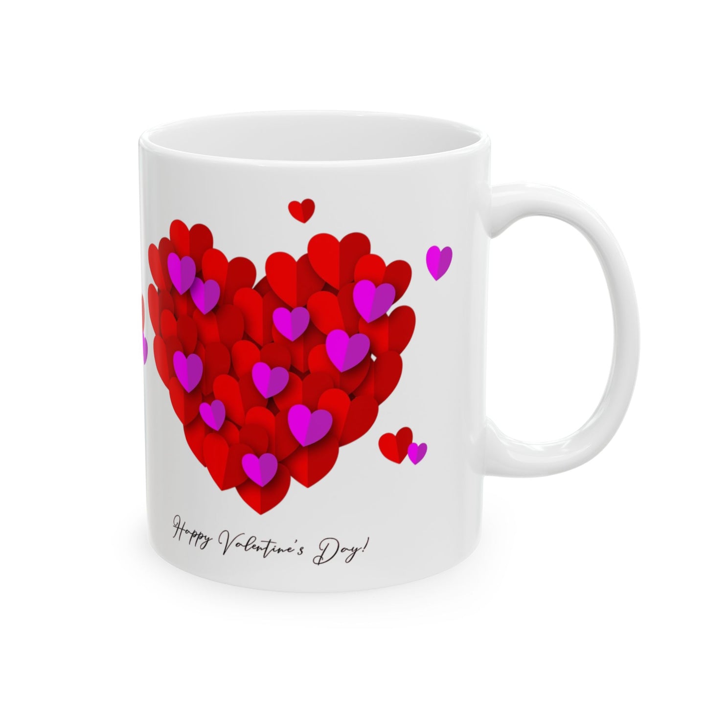 Valentine Heart Cluster Mug — Happy Valentine's Day Ceramic Coffee Cup (11oz & 15oz)
