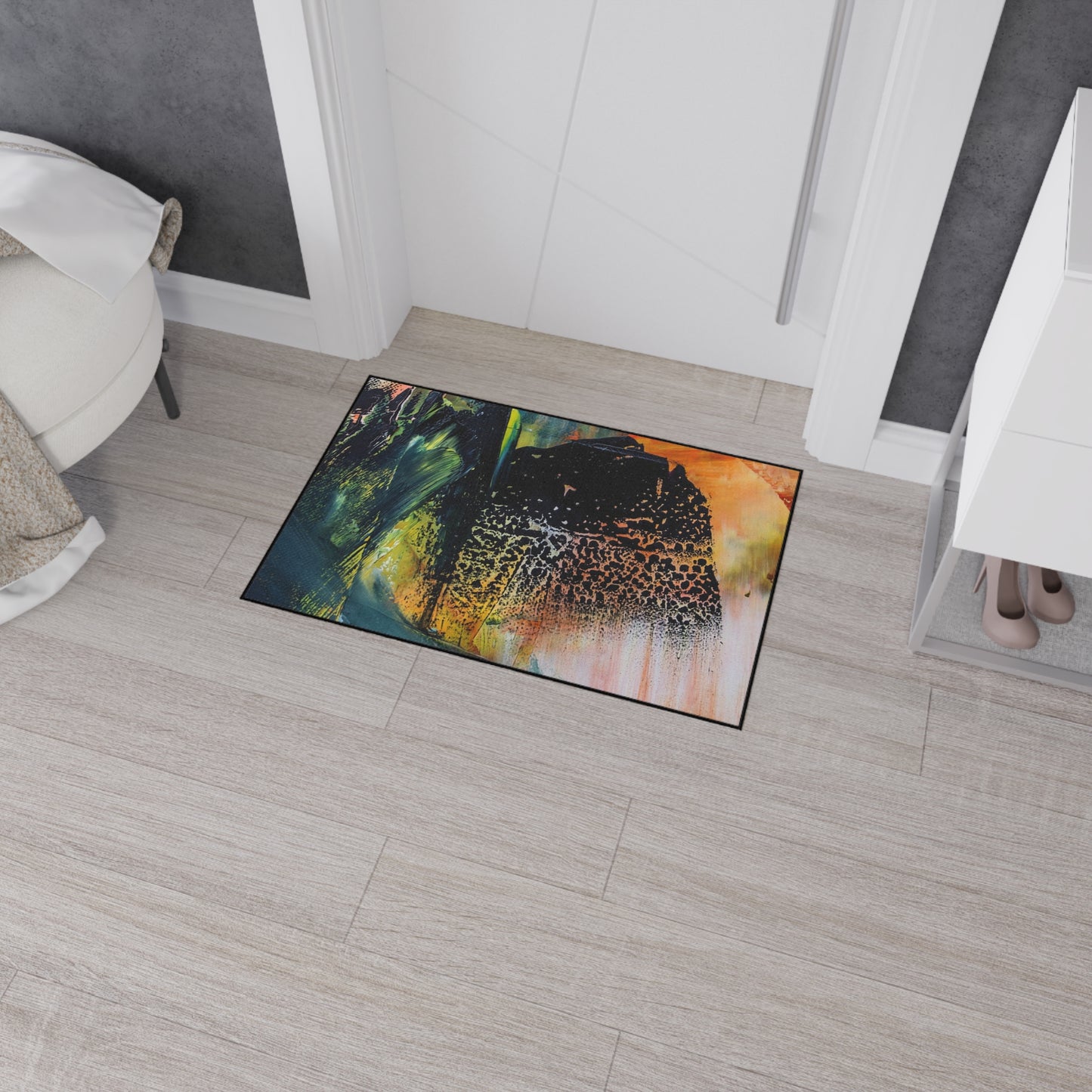 Abstract Art Heavy-Duty Floor Mat — Vibrant Brushstroke Entry Rug