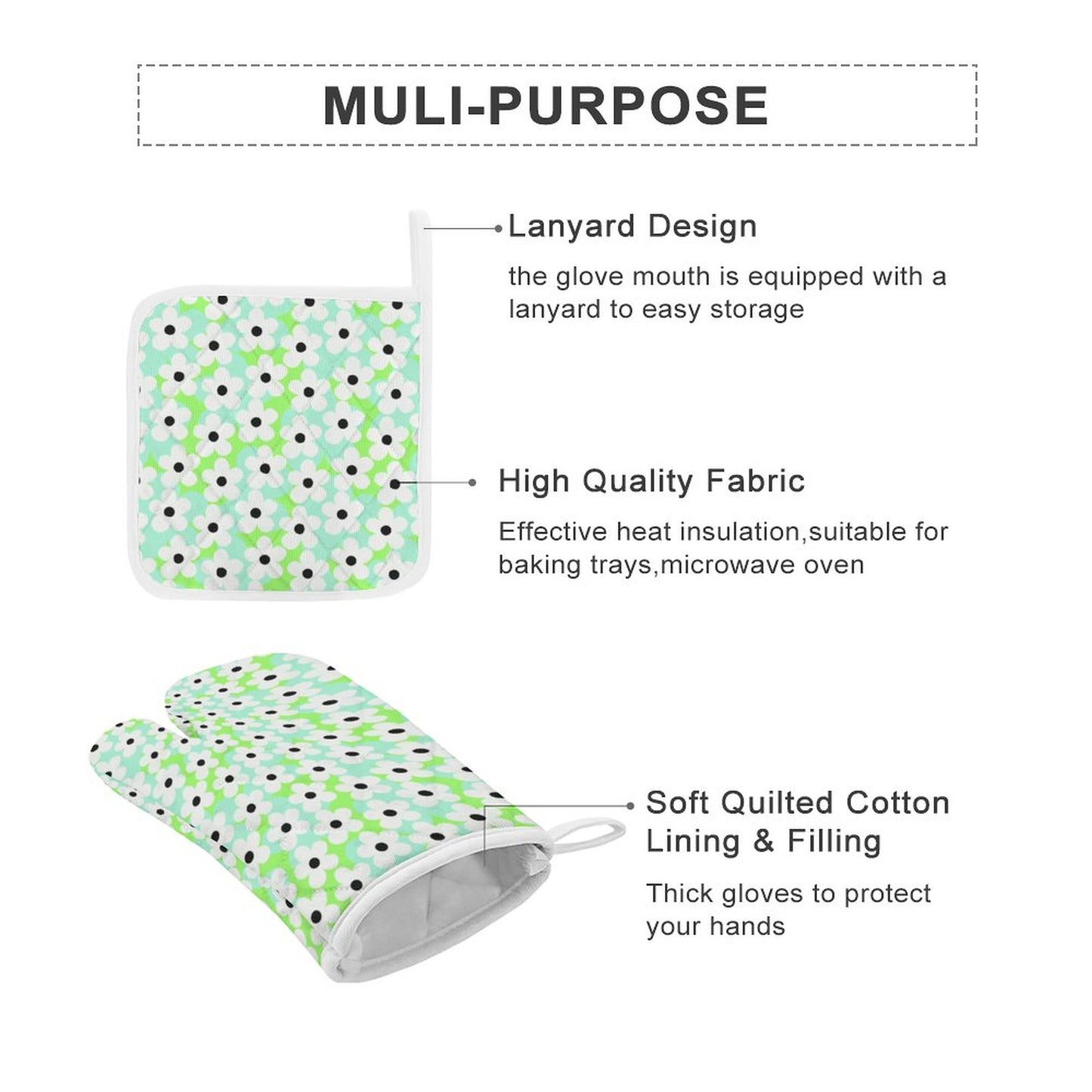Oven Mitt & Pad Set of 3 - Daisy