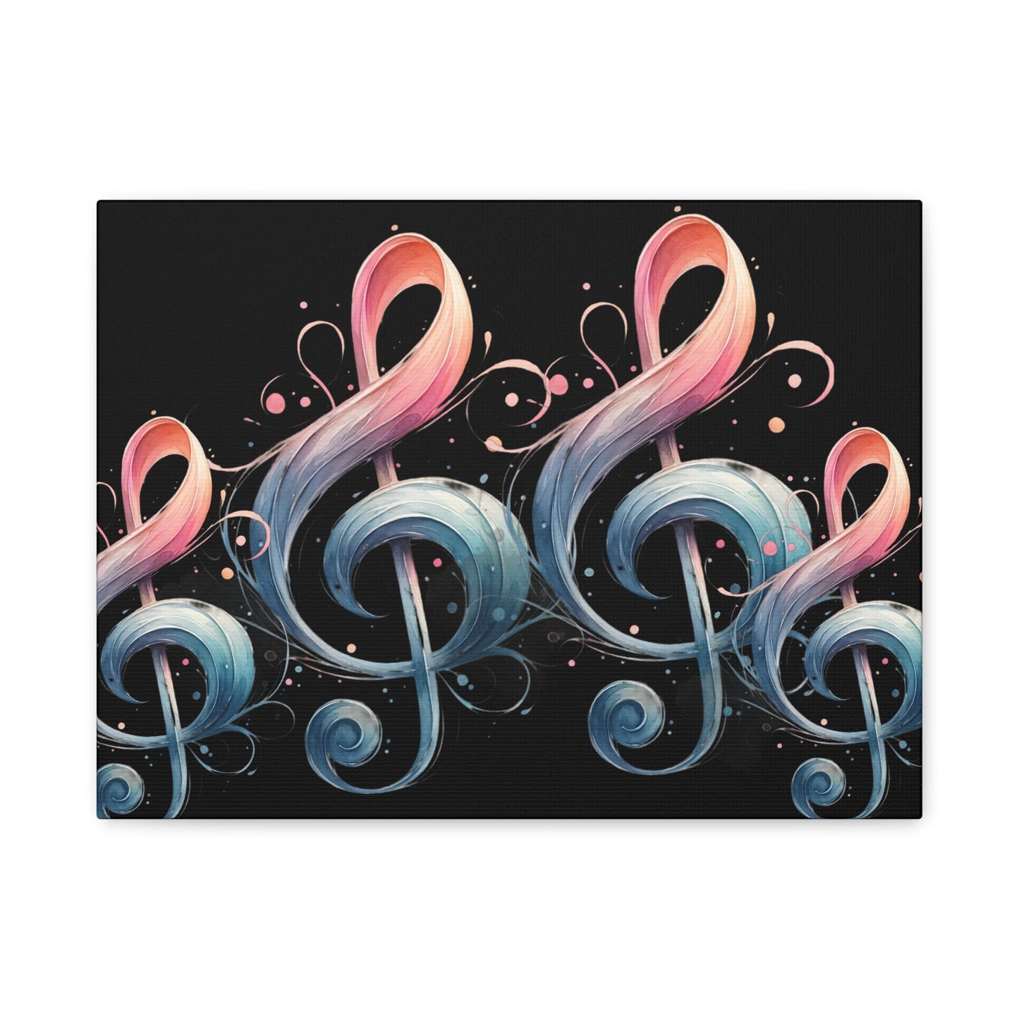 Musical Treble Clef Canvas Wall Art — Pastel Ribbon Notes on Black