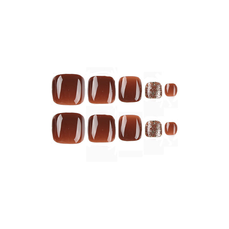 Brown Glitter Toe Nails with Chic Shimmer Accents – Image 5