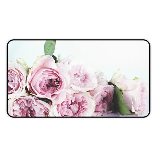 Floral Rose Desk Mat — Pink Peony Bouquet Mouse Pad for Office & Home