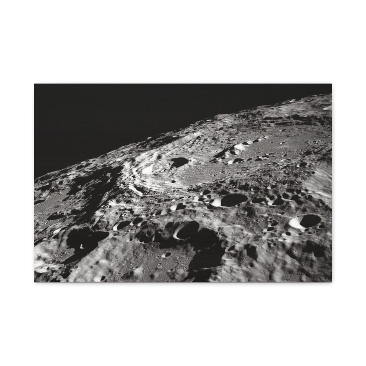 Lunar Surface Matte Canvas Print — Black & White Moon Crater Wall Art