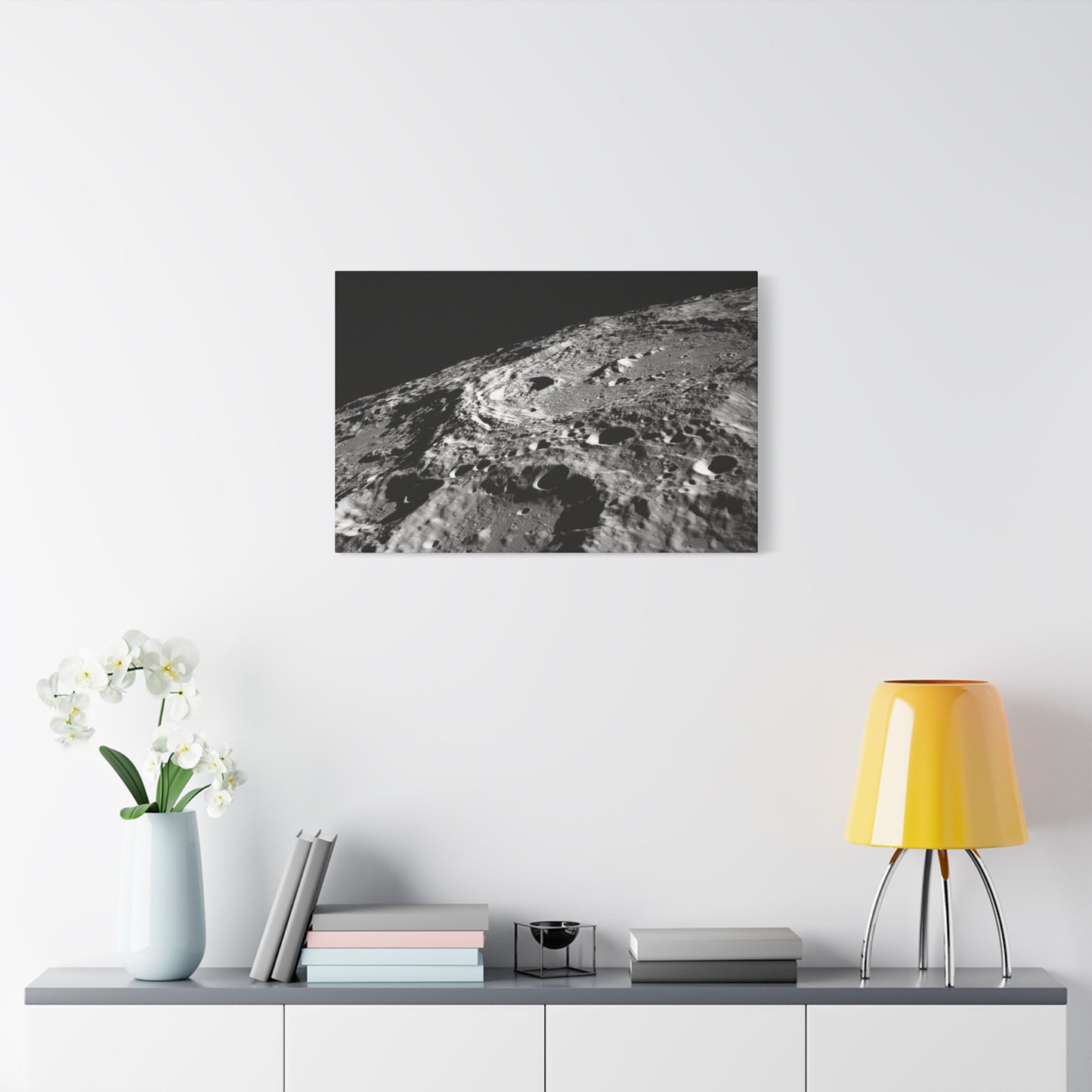 Lunar Surface Matte Canvas Print — Black & White Moon Crater Wall Art