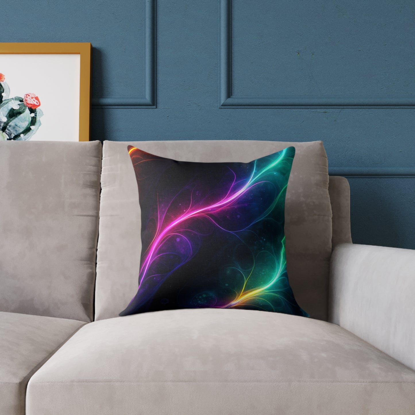 Neon Aurora Abstract Square Pillow — Vibrant Cosmic Decorative Throw Pillow