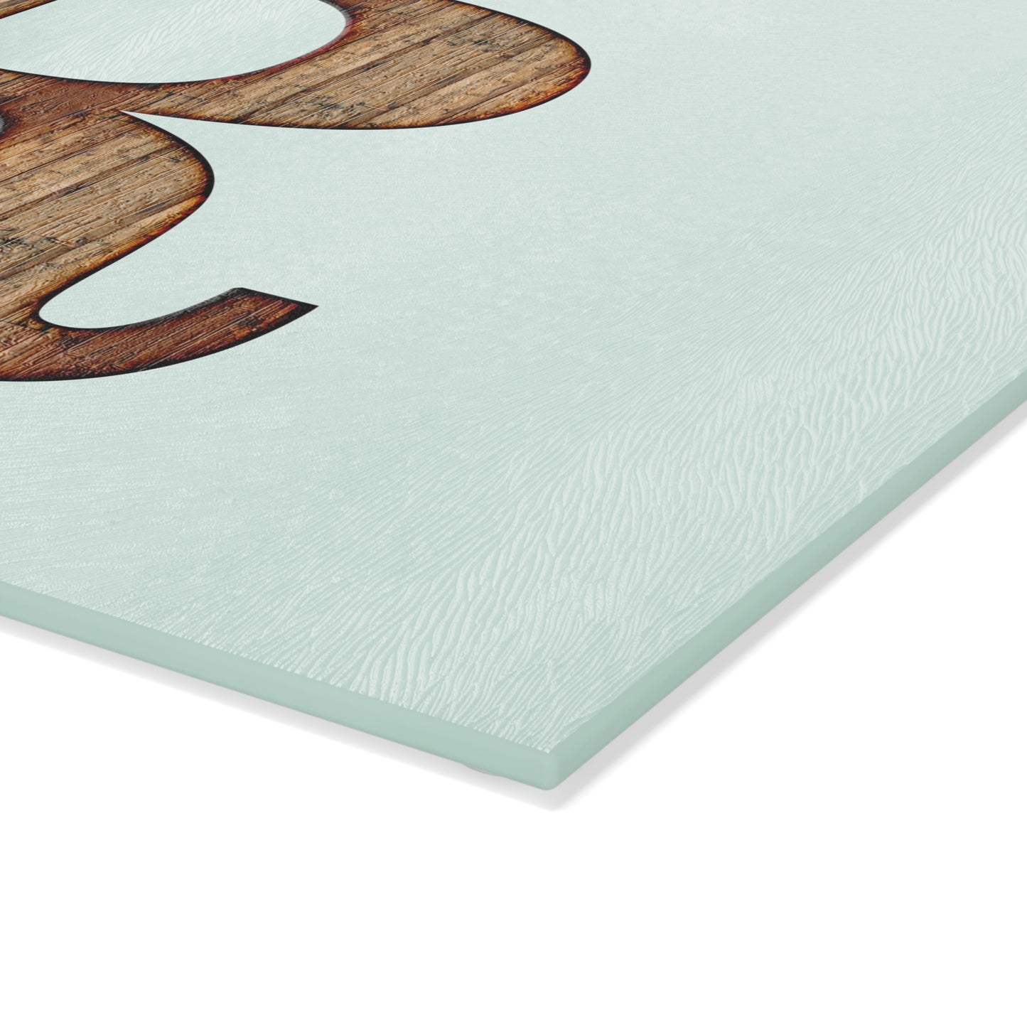 Monogram Glass Cutting Board – Rustic Wood Letter R on Mint