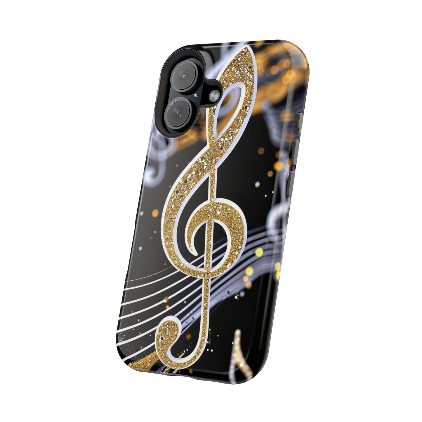 Music Notes Magnetic Impact-Resistant Phone Case — Gold Treble Clef Design