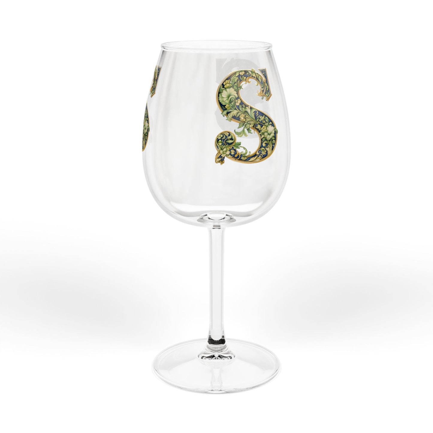 Monogram S Floral 12oz Wine Glass — Personalized Initial 'S' Stemmed Glass