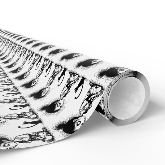 Wrapping Paper Roll — Black & White Repeating Eye Pattern
