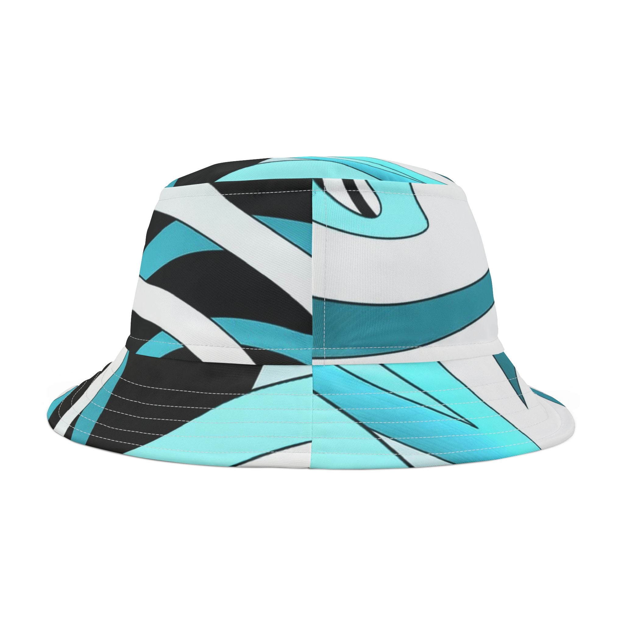 Turquoise Wave Bucket Hat — Retro Swirl Pattern Sun Hat