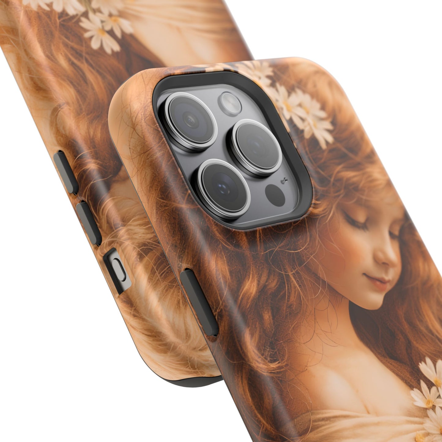 Vintage Floral Girl Magnetic Impact Phone Case — Protective iPhone Cover with Sepia Art
