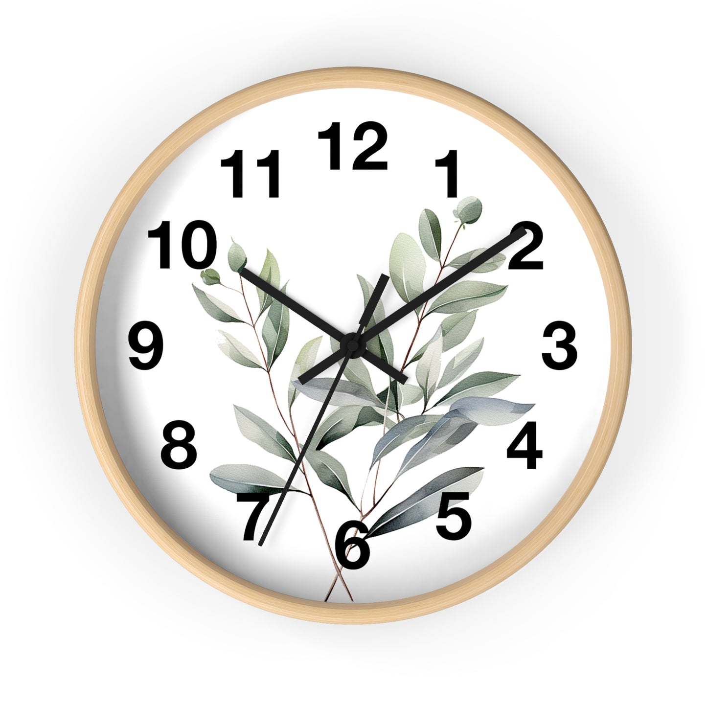 Botanical Wall Clock — Minimal Greenery Clock for Living Room & Bedroom