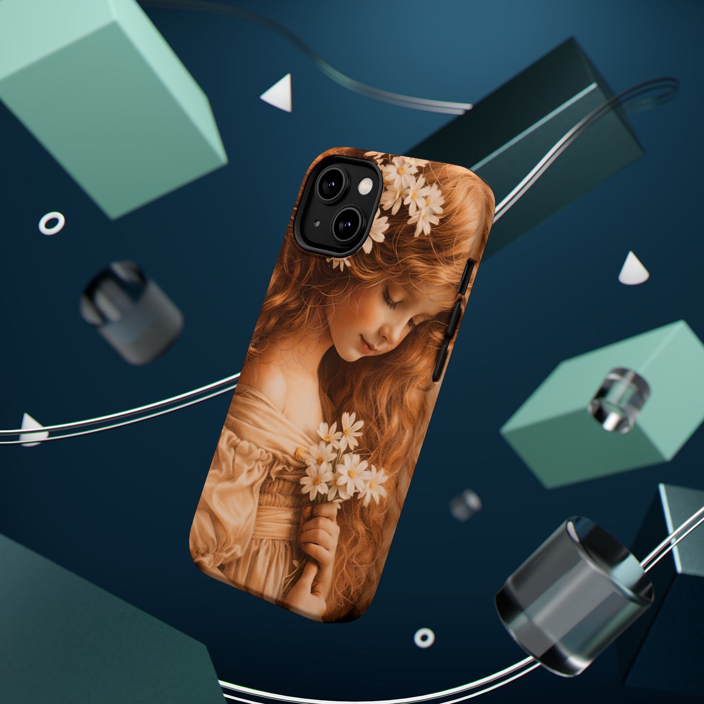 Vintage Floral Girl Magnetic Impact Phone Case — Protective iPhone Cover with Sepia Art