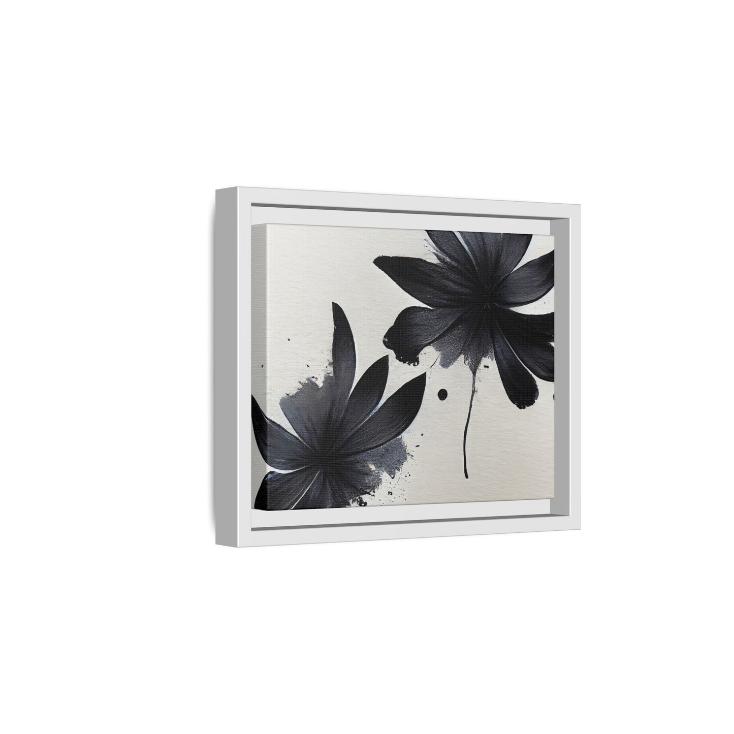 Framed Black Floral Matte Canvas Wall Art — Monochrome Botanical Print