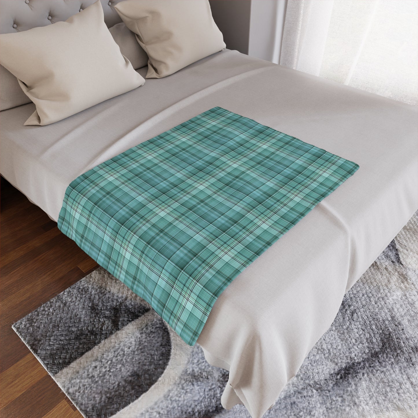 Teal Plaid Minky Blanket — Soft Cozy Plaid Throw for Home, Travel & Gifts