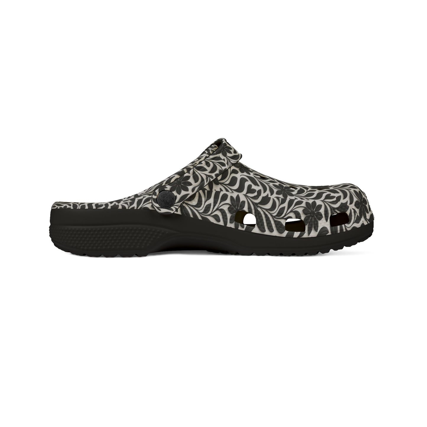 Floral EVA Foam Clogs — Lightweight Black & Cream Garden Pattern