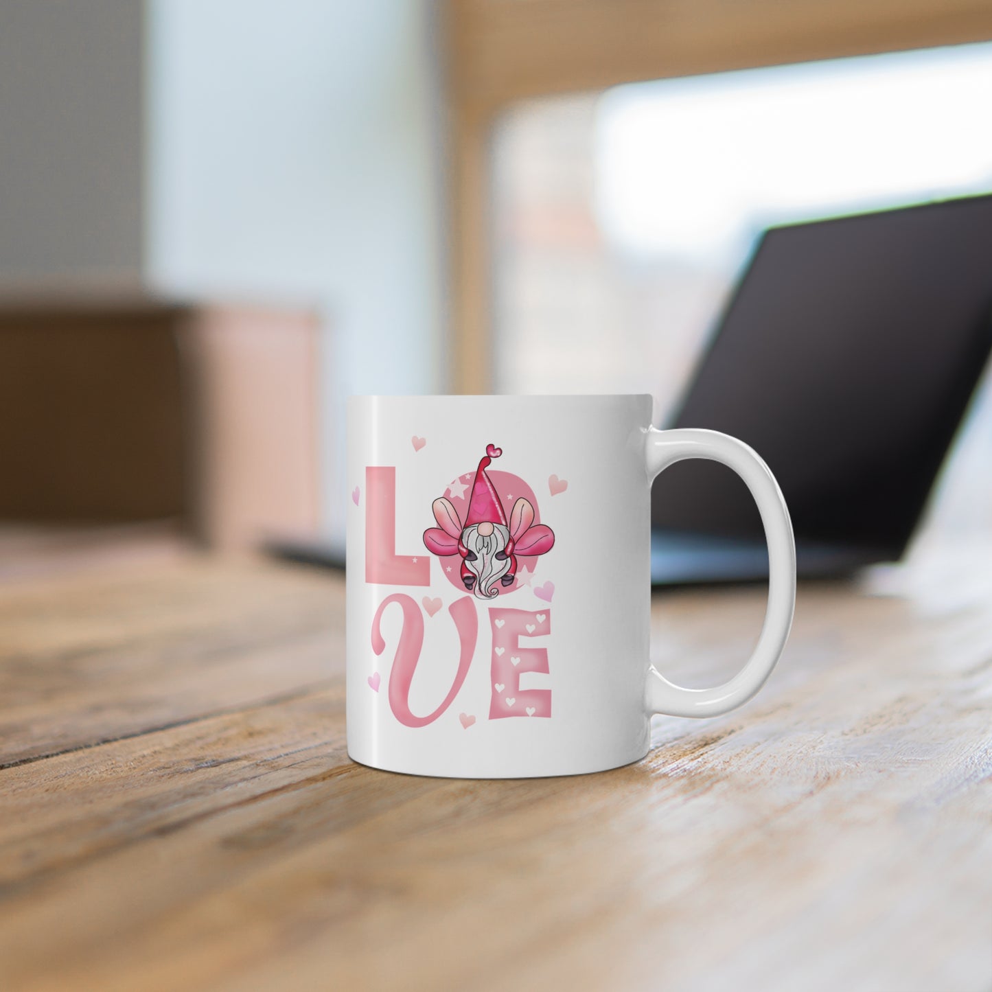 Love Gnome Mug — Cute Pink Valentine Coffee Cup (11 oz)